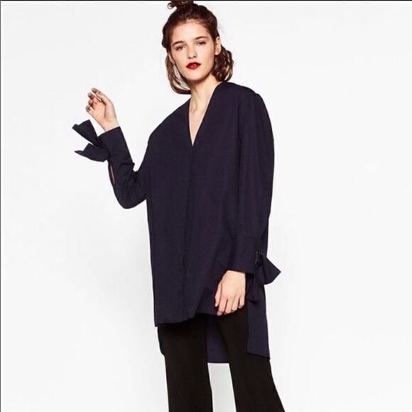 𝅺nwt Zara poplin dress bow detailed sleeves sz med - Picture 1 of 8